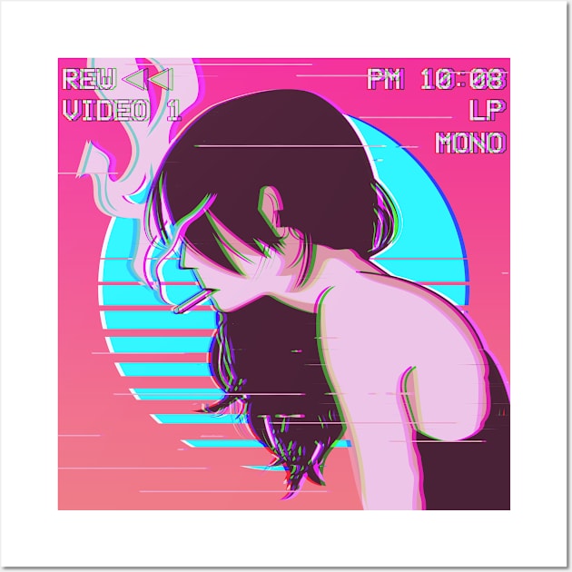 Vaporwave Aesthetic Emo Anime Girl Sad Japanese Lofi Retro Gift Wall Art by Alex21